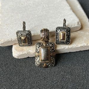 Silver and gold tone pendant and matching earrings SUPER FAST SHIPPING